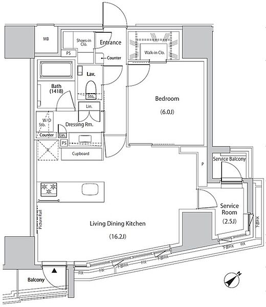 ザ・パークハビオ市ヶ谷イースト 1205｜東京都新宿区市谷田町2丁目(賃貸マンション1SLDK・12階・58.94㎡)の写真 その2