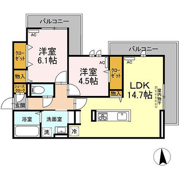 香川県高松市上之町３丁目(賃貸アパート2LDK・3階・61.16㎡)の写真 その4