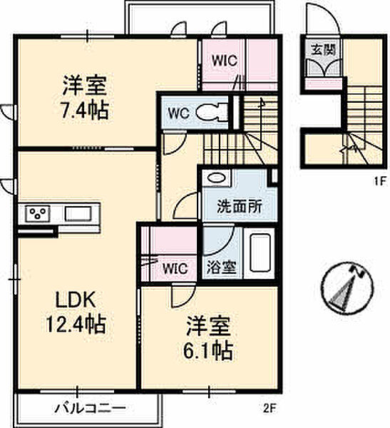 香川県丸亀市郡家町(賃貸アパート2LDK・2階・68.49㎡)の写真 その3