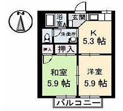 アーバンライフＡ棟 1階2Kの間取り