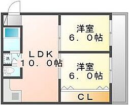 ハイマート屋島 5階2LDKの間取り