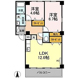フィネス三条 2LDKの間取図画像