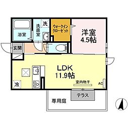 クレスト林A 1LDKの間取図画像