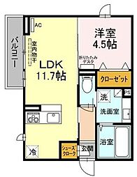 カーサデ津森 1LDKの間取図画像