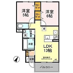 クローリス善通寺 2LDKの間取図画像