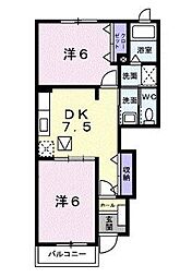 アクティ北鴨2B棟 2DKの間取図画像