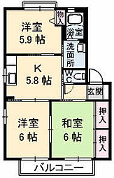 ハートフルスペース氏家A 3Kの間取図画像
