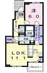 クラール元山サウスD 1LDKの間取図画像