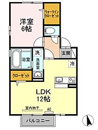 グランフェルティB 1LDKの間取図画像