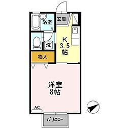 エクセルヤマ 1Kの間取図画像