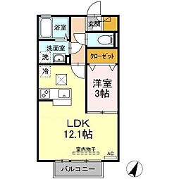 ヴェルデ津森 1LDKの間取図画像