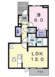 レイジェスB 1LDKの間取図画像