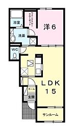 ロッソ・カロータA 1LDKの間取図画像
