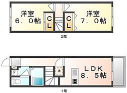 レオパレスWing 2DKの間取図画像