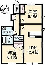 シャーメゾン郡家C 2LDKの間取図画像