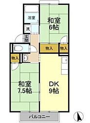 ウエストハイツD 2DKの間取図画像