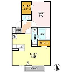 グランフェルティB 1LDKの間取図画像