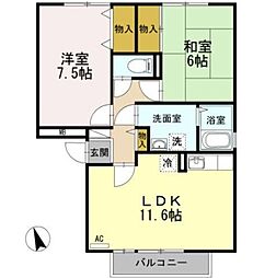 グレイスフルYA 2LDKの間取図画像