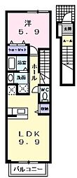 ソレアード太田B 1LDKの間取図画像