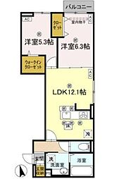TORISIA大池 2LDKの間取図画像