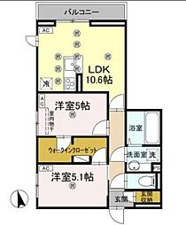 TORISIA大池 2LDKの間取図画像