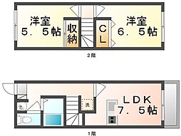 レオパレスサンハイム 2DKの間取図画像