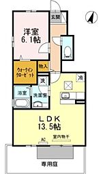 ヴェルデ柞原 1LDKの間取図画像
