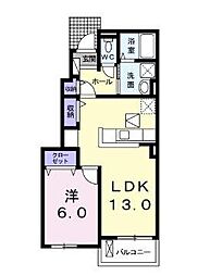 サンフラワー出作2 1LDKの間取図画像