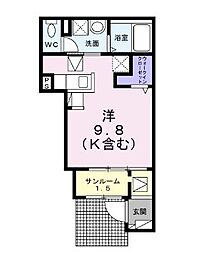 ベルクレア ワンルームの間取図画像
