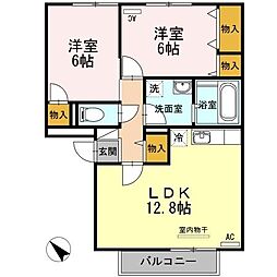 アドミレー樹太D 2LDKの間取図画像