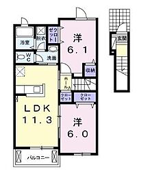 アンドーレ中道B 2LDKの間取図画像