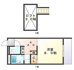 レオパレス栗林 1Kの間取図画像