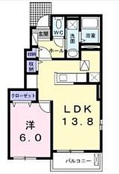 アベニール鶴市A 1LDKの間取図画像