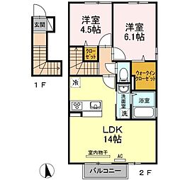 グランツ上薬王寺A 2LDKの間取図画像