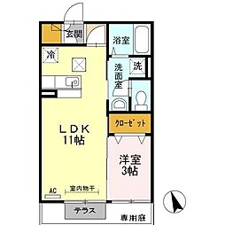 プラージュ屋島 1LDKの間取図画像