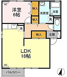 ハイツ田園2A 1LDKの間取図画像