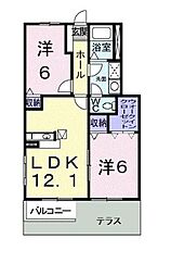 ヴィラなのはなC 2LDKの間取図画像