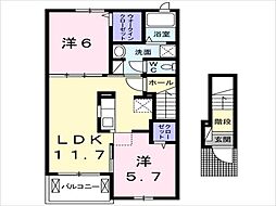 クラール春日D 2LDKの間取図画像