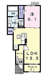 カメリア郷東A 1LDKの間取図画像