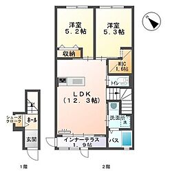 グランリヴィエール2 2LDKの間取図画像