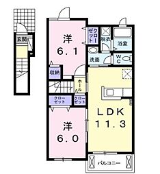 オーブ下田井C 2LDKの間取図画像