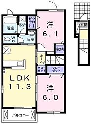 クラールつるいちC 2LDKの間取図画像