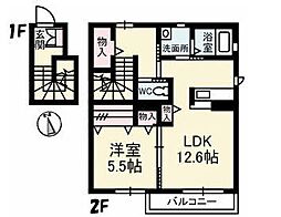 プロヌーブいつわ 1LDKの間取図画像