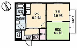 コスモタウンIndus 2DKの間取図画像
