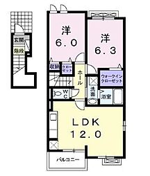アセット詫間 2LDKの間取図画像