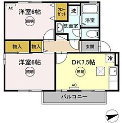 ビオトープ勝賀 2DKの間取図画像