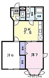 コーポ・リバーサイド2 2DKの間取図画像