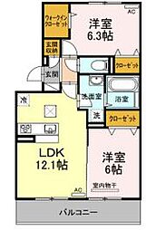 メゾン勝賀B棟 2LDKの間取図画像