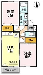 セジュール松縄B 2DKの間取図画像