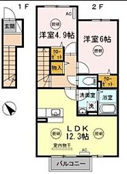 オルジュA 2LDKの間取図画像